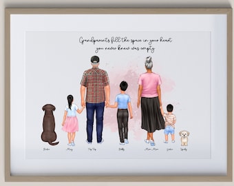 Custom Grandparent/Grandchild DIGITAL Portrait Gift, Personalized Grandparent with pets drawing, Gift for Grandmother & Mom or Dad