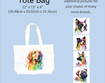 Watercolor Dog Breed Tote Bag: Colorful Pet Lover Gift