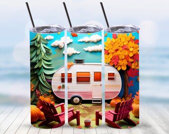 Fall Camper Tumbler: 3D Autumn Trailer, Stainless Steel