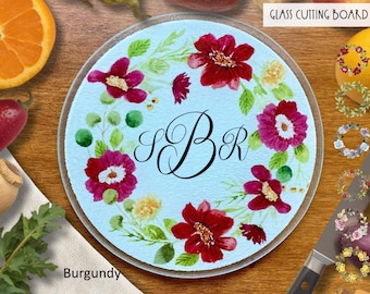 Personalized Spring Watercolor Flower Glass Cutting Boards