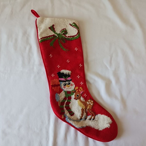 Vtg handgemaakte needlepoint kerstkous win-tex wol katoenen sneeuwman rendier