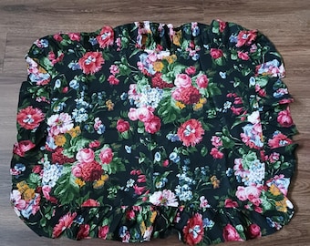 Ralph Lauren Vintage Floral Ruffle Pillow Sham Black Isadora Cottagecore USA
