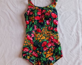 Vintage Anita Bathing Suit Swimsuit Navy Blue Floral Size 10 Germany