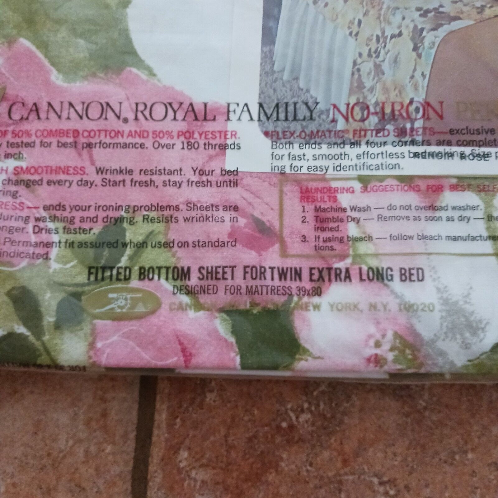 Vintage Cannon Royal Family Pink Floral Twin Extra Long Fitted New ...
