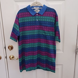 Vtg 80s 90s MUNSINGWEAR All Over Diamon Print POLO SHIRT Large New