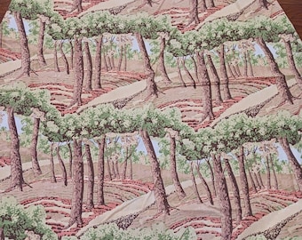 Sábana bajera ajustable individual vintage Lady Pepperell con estampado de árboles y naturaleza del bosque.