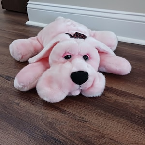 Vintage PINK Puppy Dog Tongue Bow Plush Kids of America Co Stuffed Animal Soft