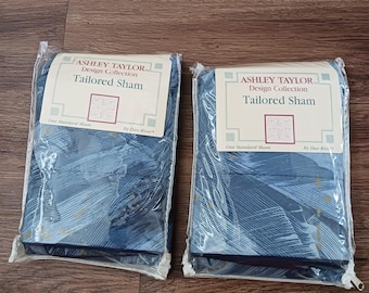 2 Vintage Ashley Taylor Blue Gold Galaxy Navy Pillow Shams 20 x 26 New