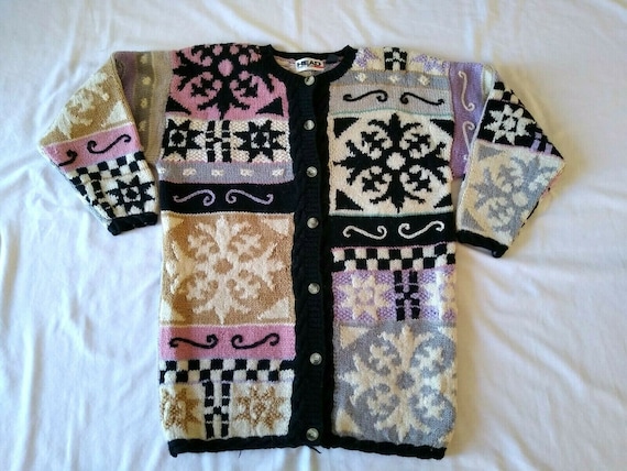 Vintage 80s 90s 100% Wool Long Cardigan Sweater C… - image 1