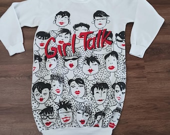 Sudadera tipo túnica blanca con estampado pop art de estilo vintage de Melissa Girl Talk, talla M.