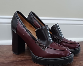 Mocassins à plateforme et talon bloc bordeaux et noir Nine West pour femme, taille 7 M