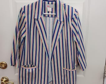 Vintage JBJ Sportswear Gestreifter Blazer Damen 8 Multi Color Baumwollmischung Japan