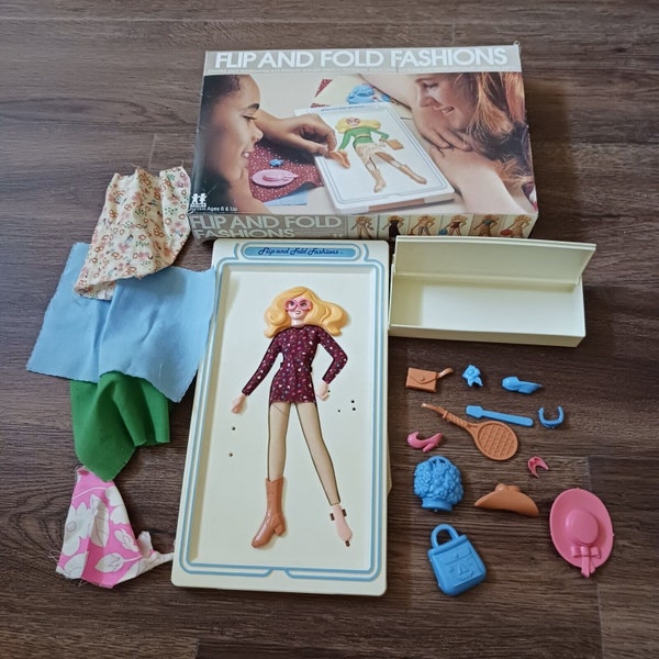 Vintage 1981 TOMY Flip and Fold Fashions Dress Up Doll Set 80's Toy Accessories