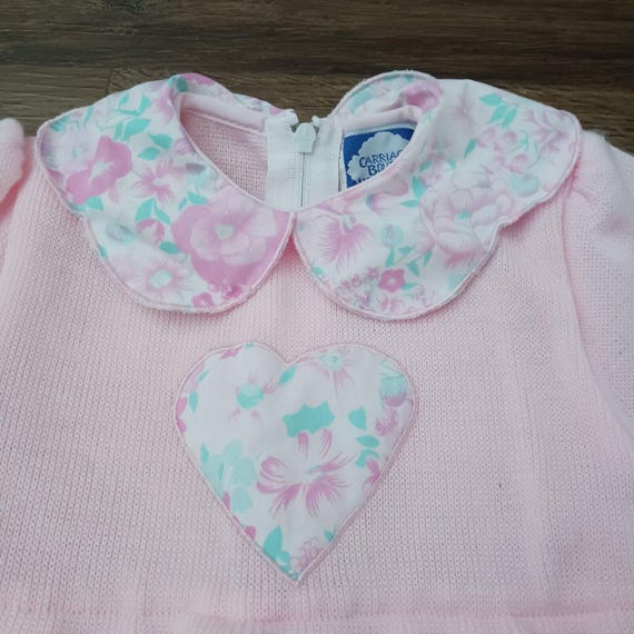 Vintage 12 Mo Carriage Boutiques Pink One Piece Footed Romper Sweater Heart View 4