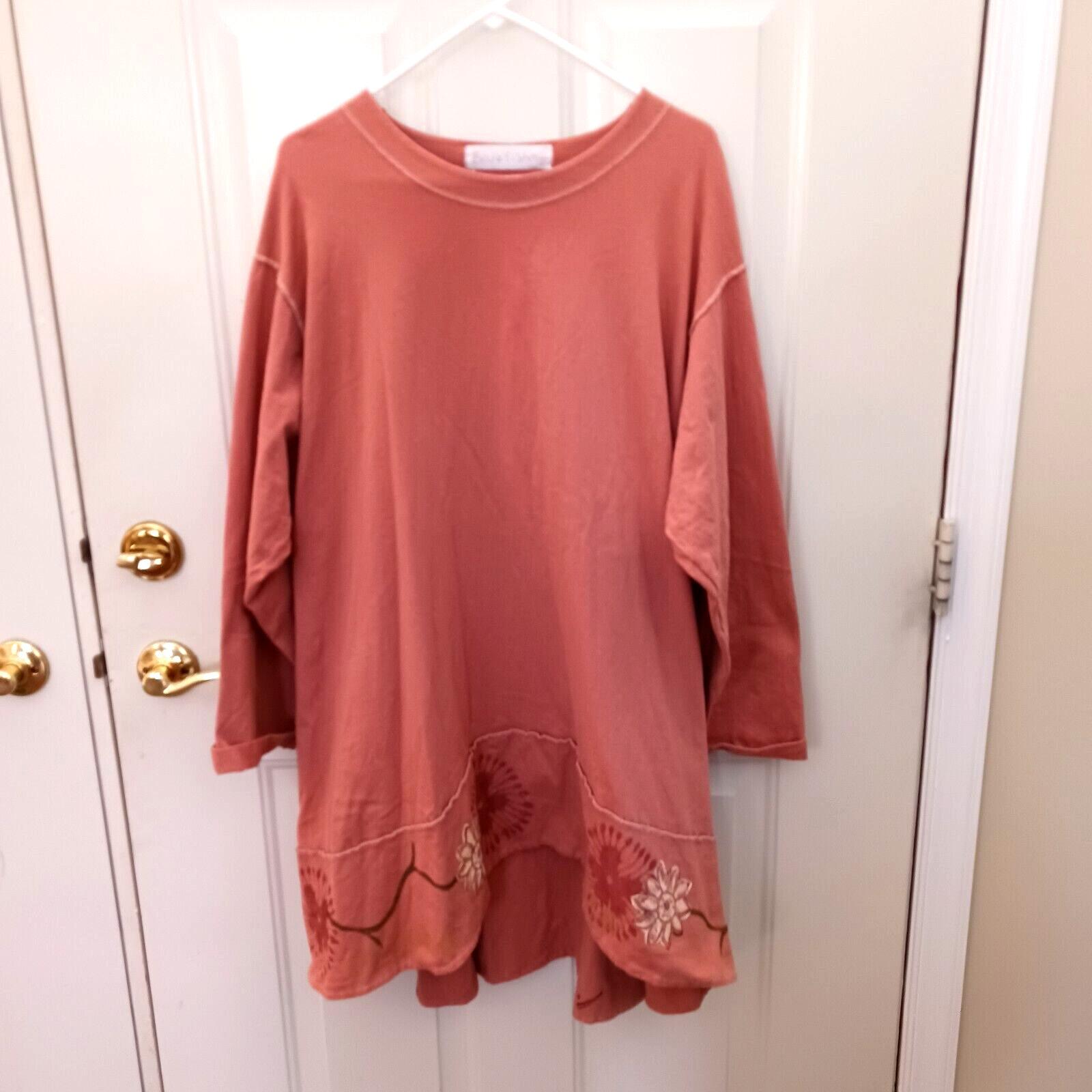 Blue Fish Long Sleeve Dress Women Size 2 Pink Flower Pink Painted Lagenlook XL