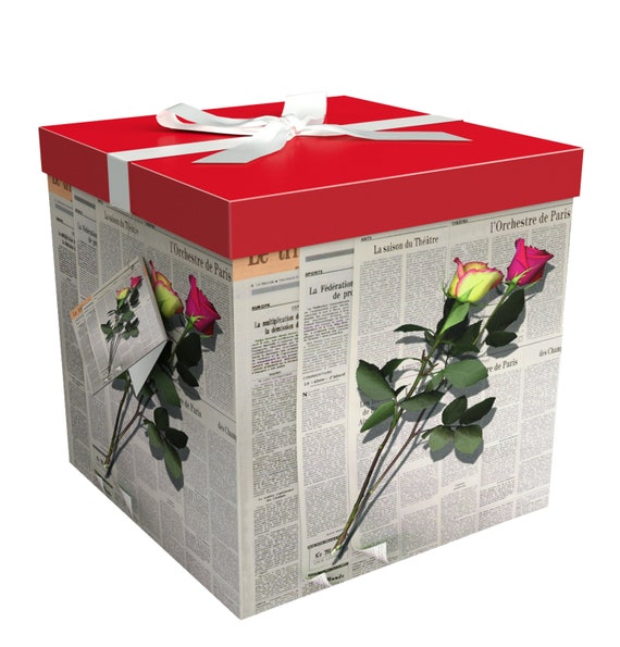 Large Gift Box With Lid Les Roses Decorative Ribbon Etsy