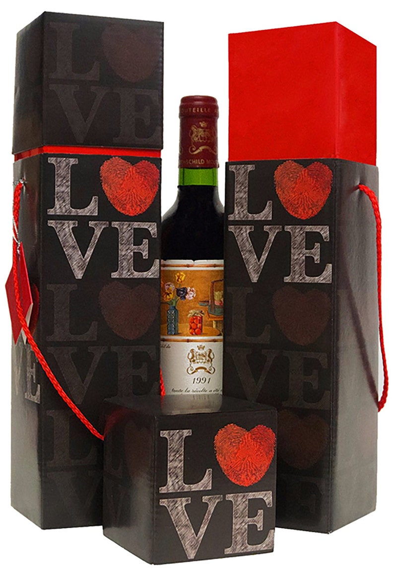Easy Assembly Reusable Caddy Boxes Gift Tag Included Lafite Love Set of 2 Gift Box for Valentines Day Wine Box Lafite Collection