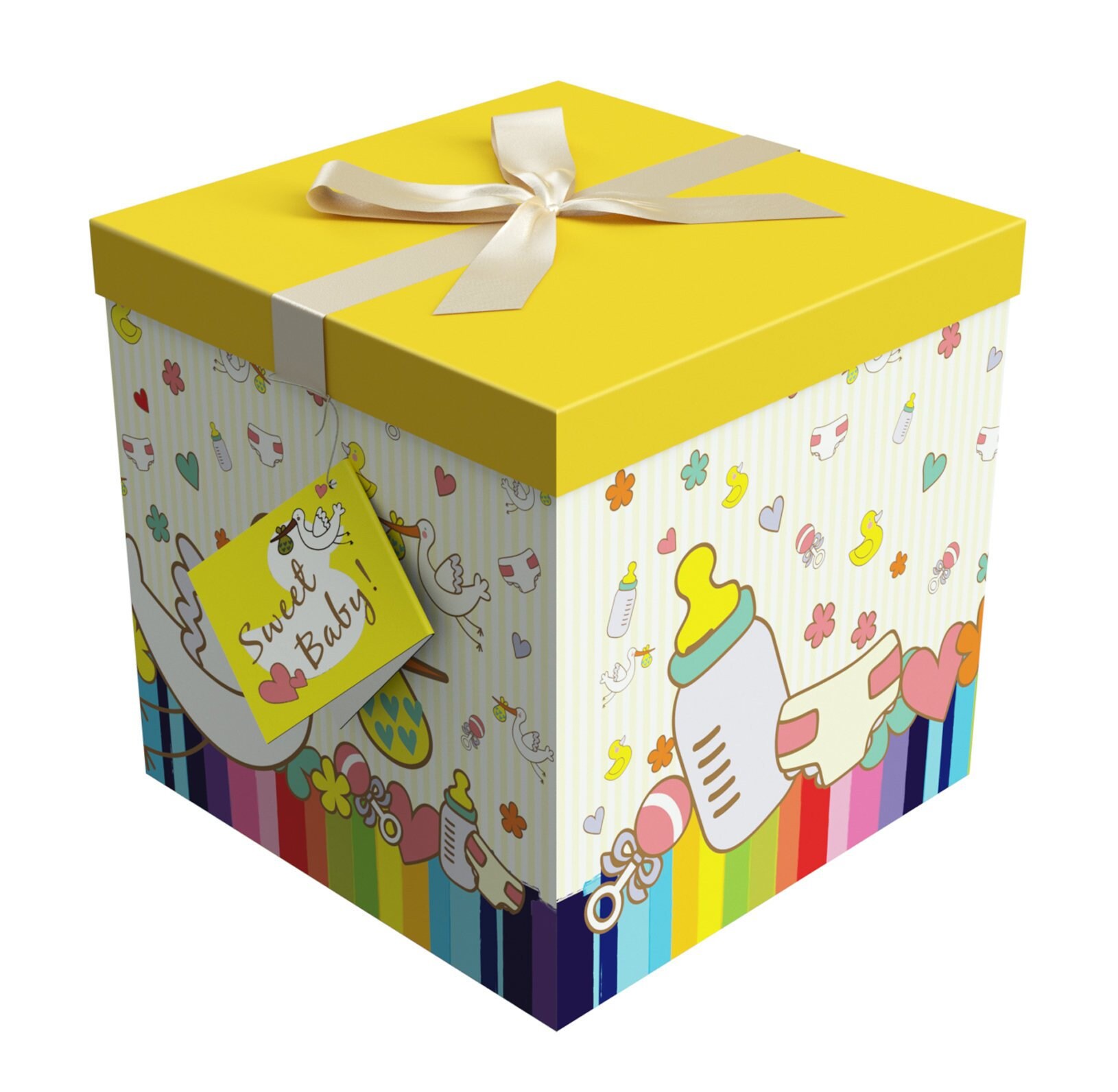 Gift Box With Lid Petite Bebe 10x10x10 Decorative Ribbon Etsy