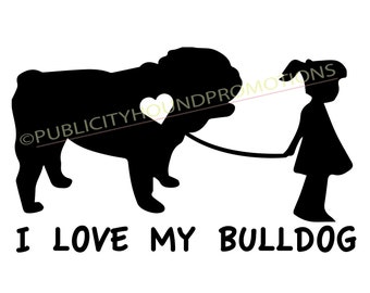 BOY or GIRL walking dog decal-I love my Bulldog