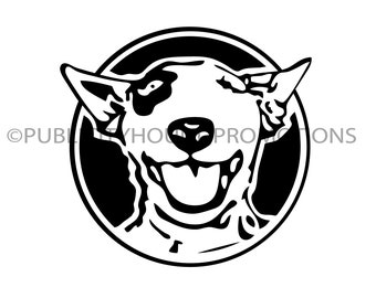 Smilin' Bull Terrier Decal, window sticker vinyl graphic