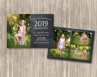 Chalkboard girls 2019 graduation announcement, instant download customizable photoshop template