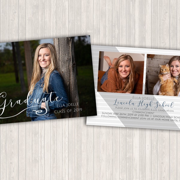 Girls customizable graduation announcement, digital download photoshop file for photographers