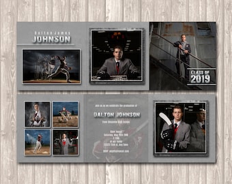 Boys trifold graduation announcement, instant download, fully customizable template for photoshop