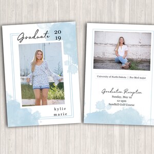 Girls modern watercolor graduation invitation, instant customizable template for photoshop users