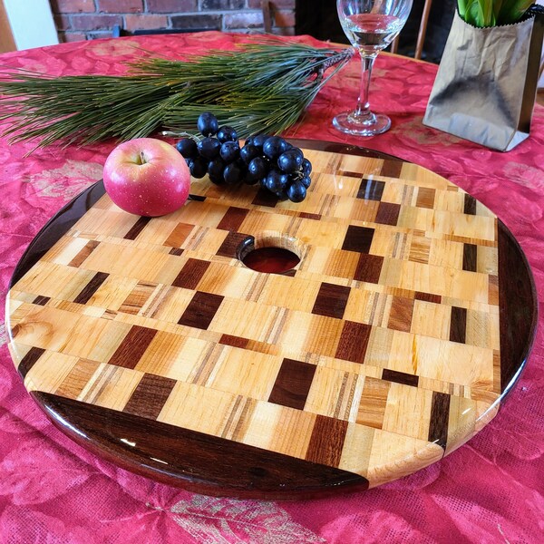 Umbrella Hole Lazy Susan Turntable Wood Outdoor Umbrella Hole Etsy