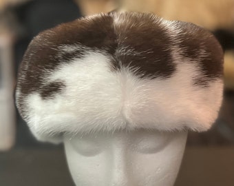 Frosty Brown Jaguar Ranch Mink Fur Pillbox Hats Three Sizes Silk Satin Lining
