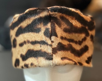 Realistic Ocelot Fur Hat (Printed Goat) Size L Silk Lining