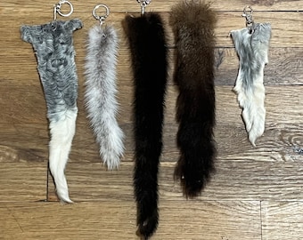 Real Premium Fur Tail Keychains Broadtail Lamb Australian Possum Ranch Mink