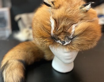 Premium Quality Red Fox Fur Hat With Face and Tail THREE SIZES