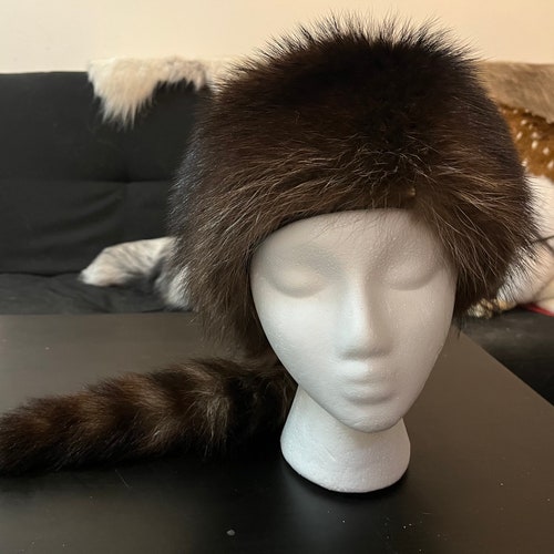 Davy Crockett Raccoon Hat Fur Hat Authentic Fur Leather - Etsy New Zealand