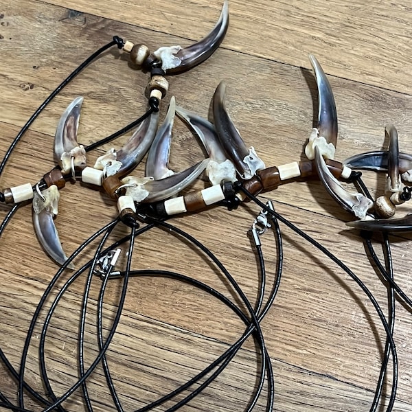 Real Badger Claw and Bone Bead Necklaces on 23.5” Leather Cord You Pick