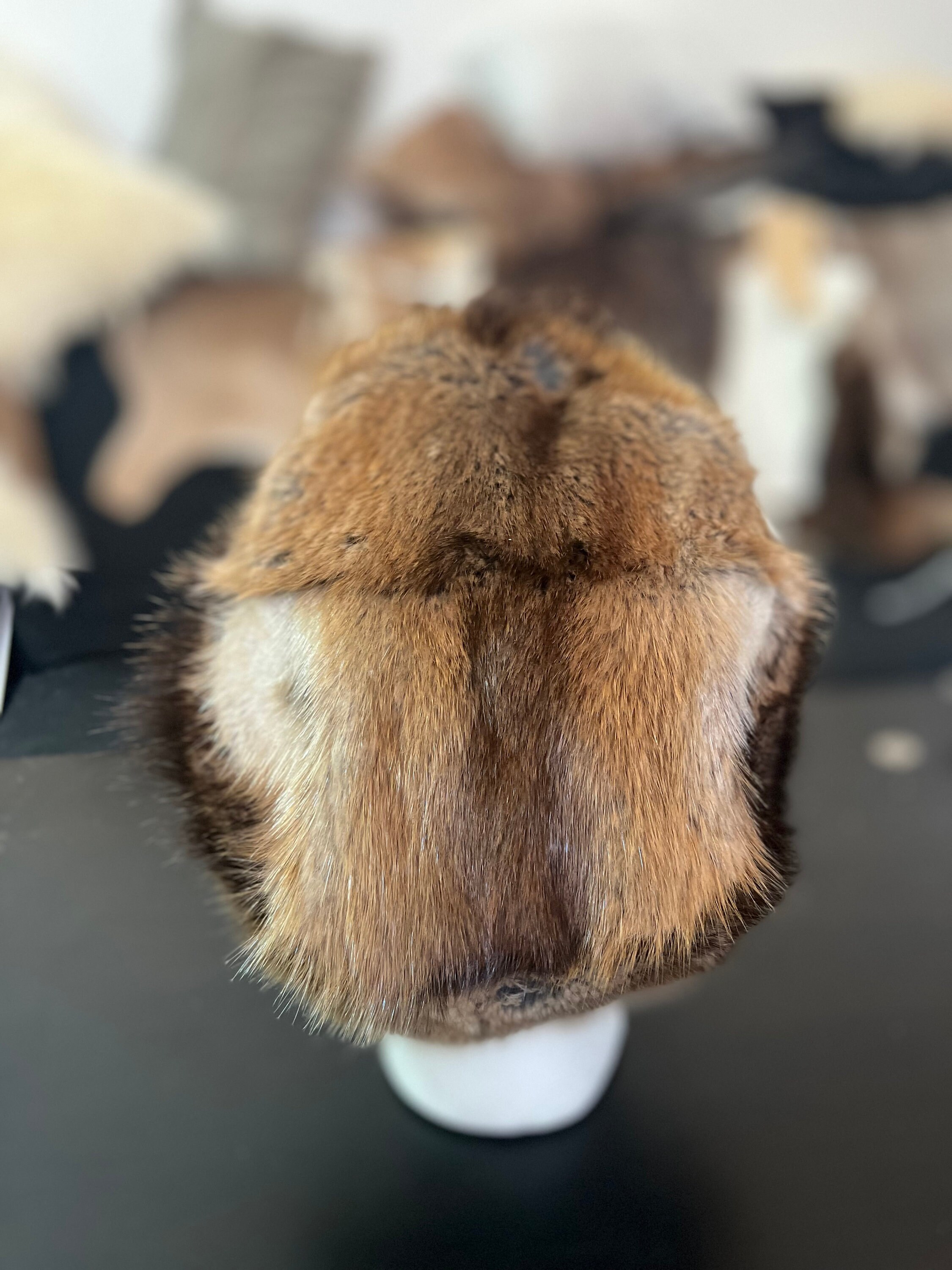 Vintage Mlle Arlette New York Real Fur Pillbox Hat Two Tone Brown Cream with Box 1940s Ladies Vintage Hat Tan Mohair Angora Pillbox w Wool  main image 2