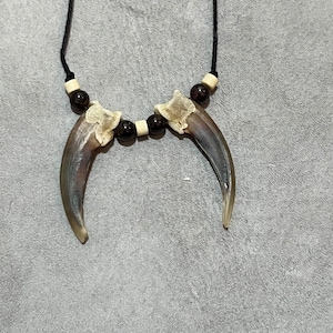 Real Badger Claw, Bone, and Garnet Necklace on Waxed Cotton Cord