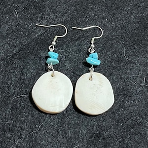 Realistic Ivory Earrings (Moose Antler) With Sleeping Beauty Turquoise on Stainless Steel