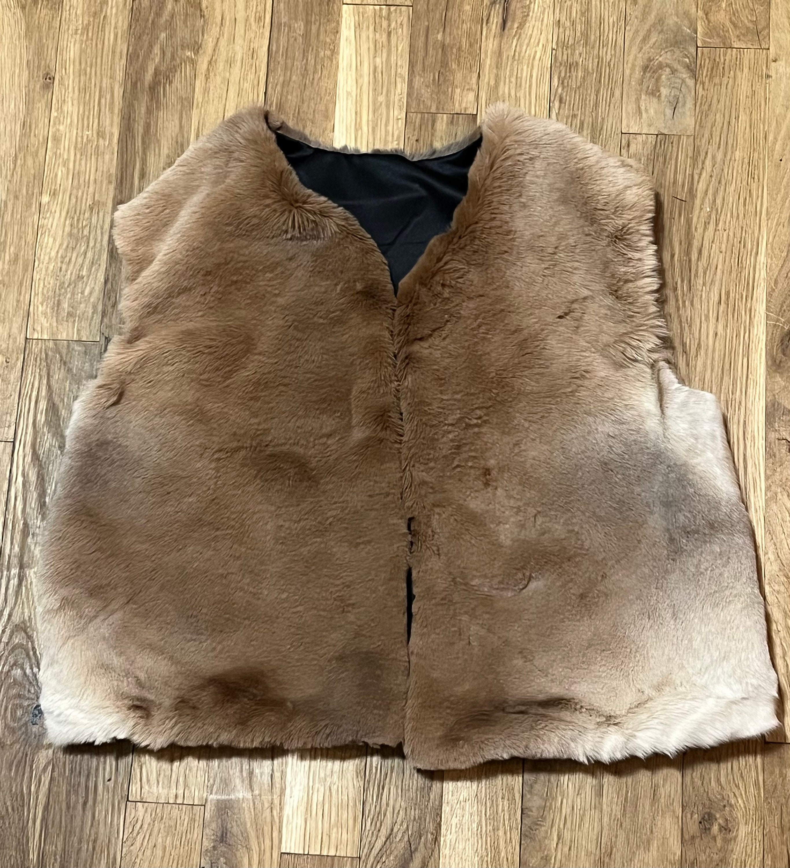 Handmade WALLABY or Kangaroo Fur Vest Size S Poly Satin
