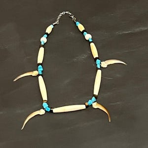 Bone Turquoise and Badger Claw Choker Necklace Real Claws
