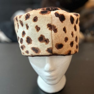 Realistic Ocelot Fur Hat (Printed Goat) Size L Silk Satin Lining
