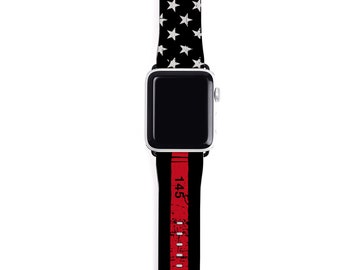 Thin Red Line Flag Apple Watch Band, Firefighter Flag Watch Band, Faux Leather Watch Band, Custom Monogram Watch Strap, 38 mm, 42 mm, Watch