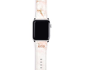 Monogram Apple Watch Band, Rose Marble Watch Band, Faux Leather Watch Band, Custom Monogram Watch Strap, Personalized Marble Band, Rose Gold