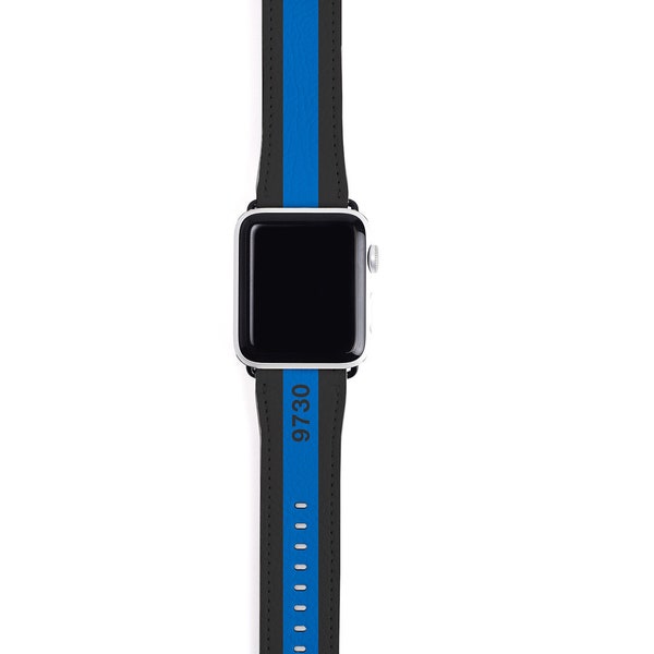 Thin Blue Line Apple Watch Band, Police Watch Band, Faux Leather Watch Band, Custom Monogram Watch Strap, 38 mm, 42 mm, Custom iWatch Band