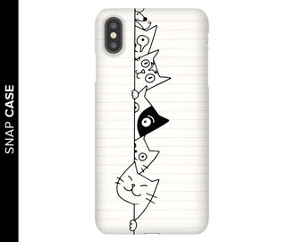 Cute Cat Doodles Phone Case, Doodle Cats Phone Case, iPhone 8 Cat Case, Cat iPhone Case, Samsung Phone Case, Samsung Case, Notebook Cat Case