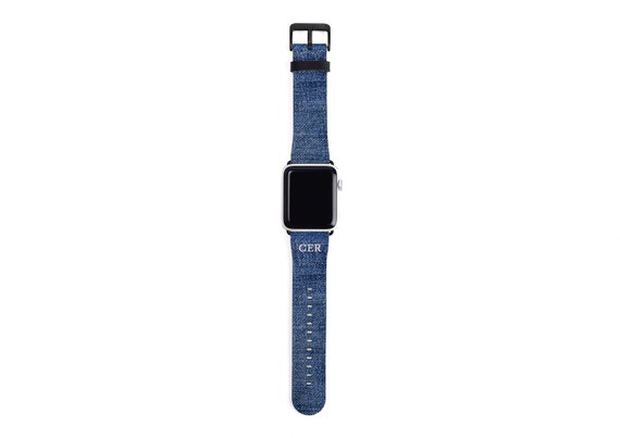 Monogram Apple Watch Band Denim Print Watch Band Faux Leather