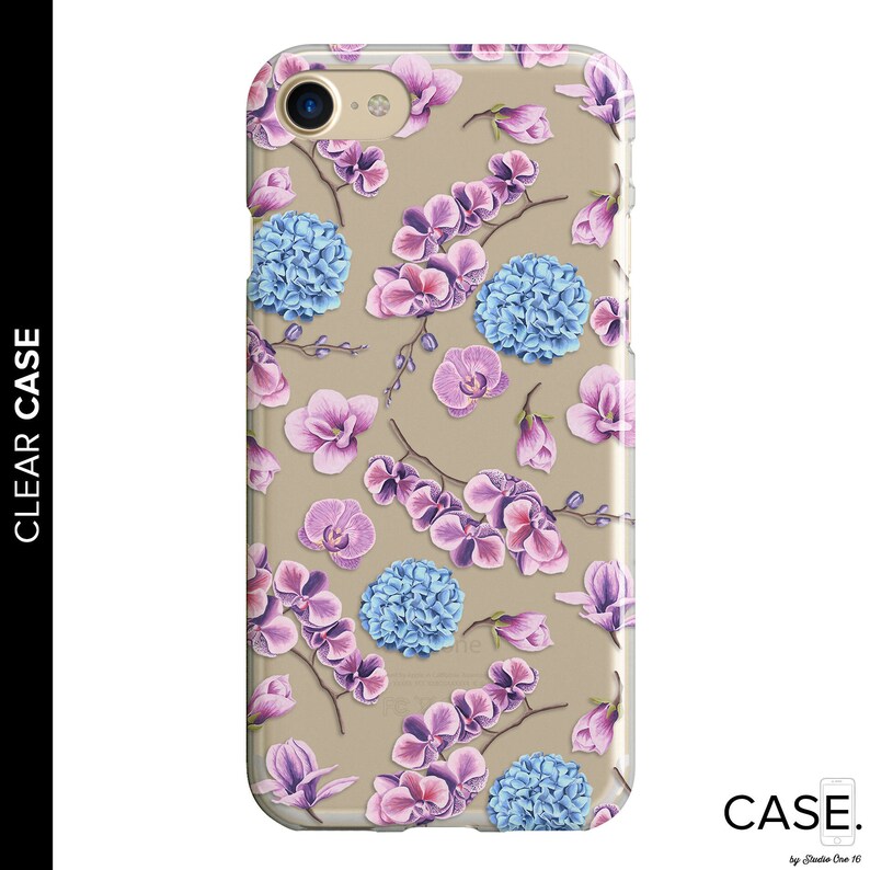 iPhone 7 Clear Case Clear Floral Case Purple Floral Clear Phone Case Clear Flower Case 6s Clear Clear iPhone Case iPhone 8 Clear Case