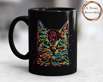 Abstract Cat Coffee Mug, Cat Coffee Cup, Cat Mug, Cat Lover Coffee Mug, Colorful Cat Mug, Abstract Cat Art