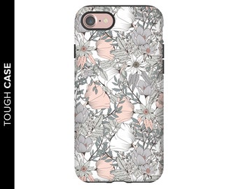 Floral Phone Case, Gray and Pink Floral Phone Case, iPhone 8 Flower Case, Samsung Phone Case, Samsung Case, Flower Phone Case, Pink Florals