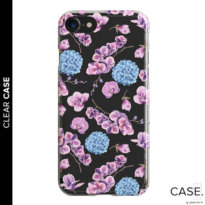 iPhone 7 Clear Case Clear Floral Case Purple Floral Clear Phone Case Clear Flower Case 6s Clear Clear iPhone Case iPhone 8 Clear Case